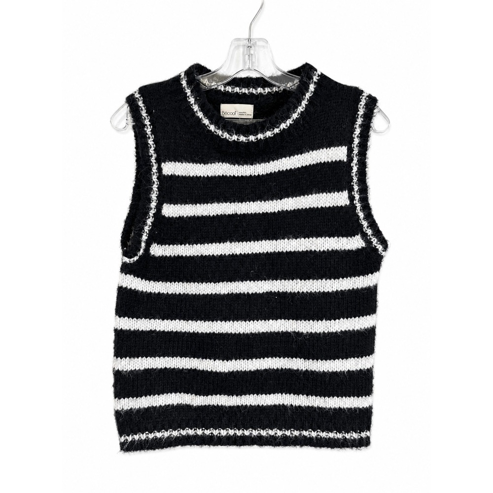 BeCool LA Striped Sweater Vest Black White Knit Tank Top Women M/L